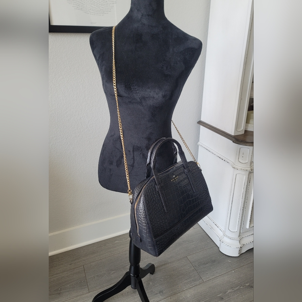 Kate Spade Felix Riverside Street Croc-Embossed Leather Handbag Navy Blue - Picture 9 of 16